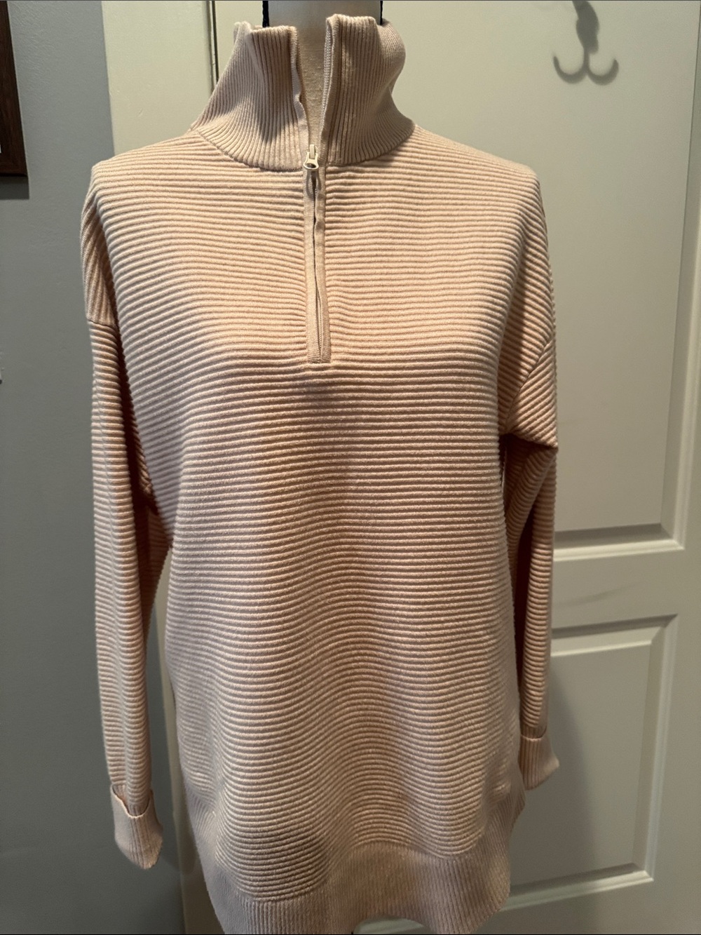 Women's Ribbed Half-Zip Turtleneck Sweater - cream